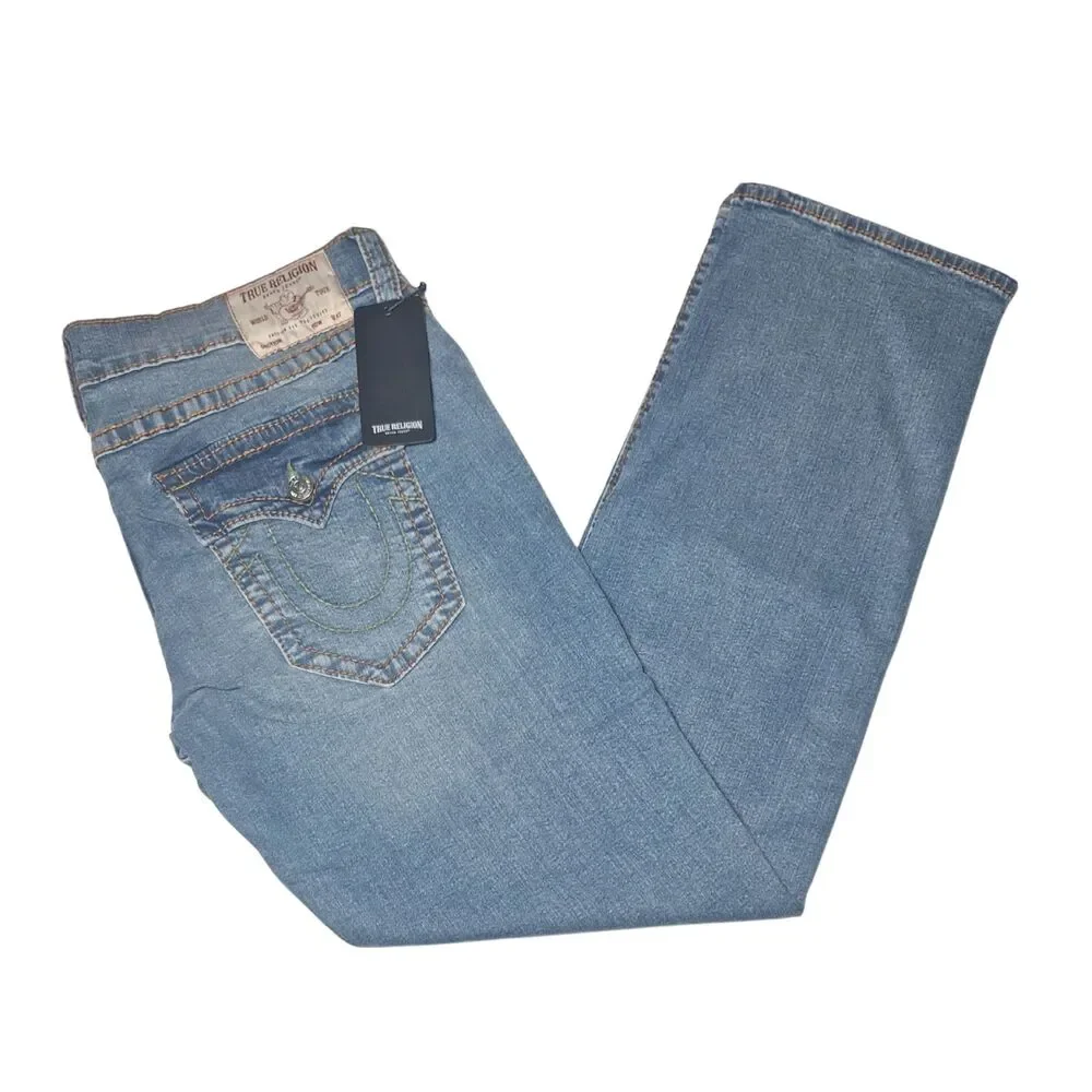 True Religion Ricky Big T Flap Relaxed Straight Jeans Men’s 36 Medium Dusty Wash